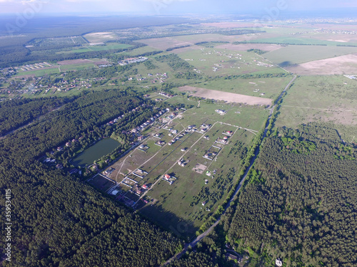 Aerial view of the saburb landscape (drone image). Near Kiev