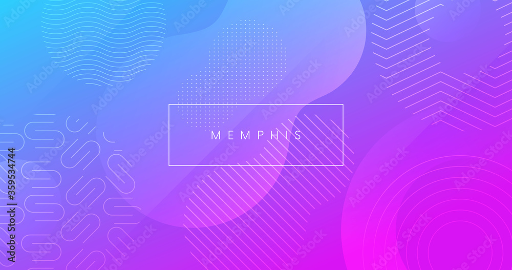 Trendy colorful geometric background. Abstract gradient backdrop with memphis shape elements.
