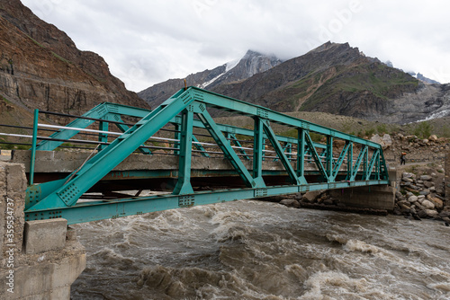Iron bridge across the river scenery, zanskar valley, India .