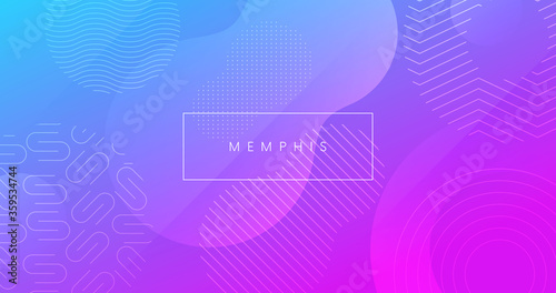 Trendy colorful geometric background. Abstract gradient backdrop with memphis shape elements.