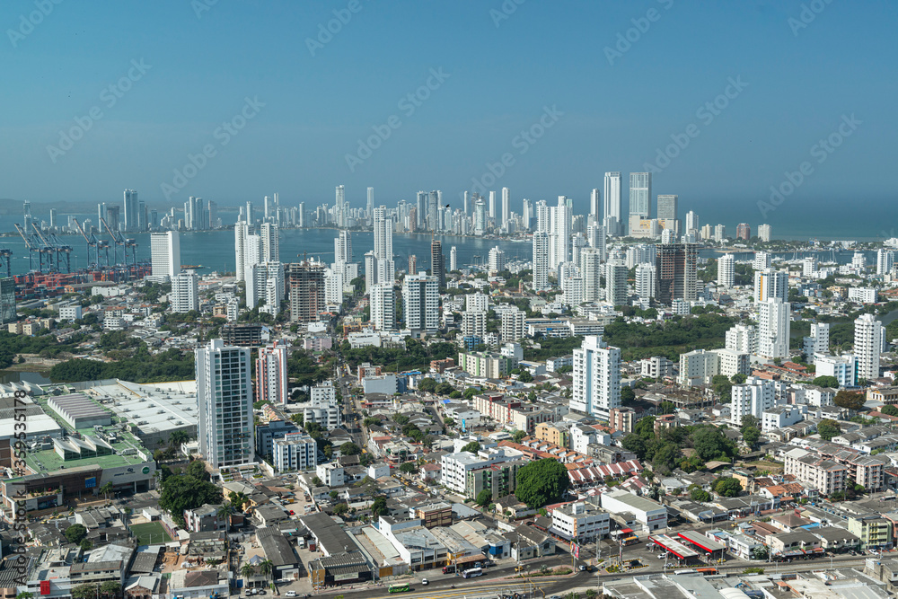 Fototapeta premium Cartagena das Indias, Bolivar, Colombia on February 17, 2018. View of the city from the Convent of Santa Cruz de la Popa.