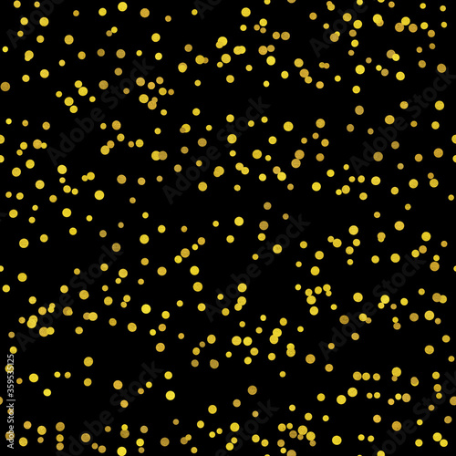 small glittering gold confetti circle dots seamless pattern on a black background