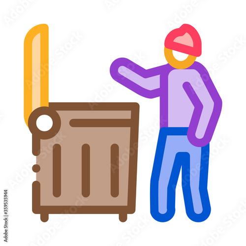 homeless looking food in trash can icon vector. homeless looking food in trash can sign. color symbol illustration