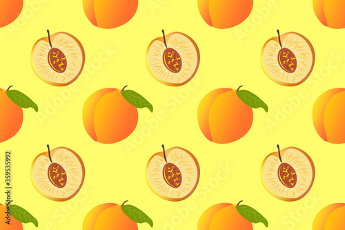 Seamless pattern with peaches and apricots on a light background. For paper, covers, fabrics, gift wrapping, interior decoration. Simple design template for surface.