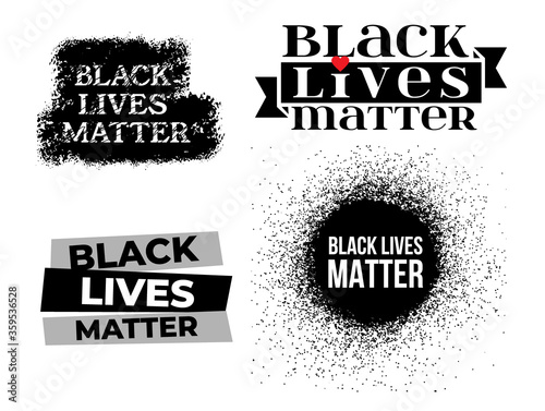 Black Lives Matter. Set of vector illustration protest banner about human right of black people in US. America. Isolated on white background.