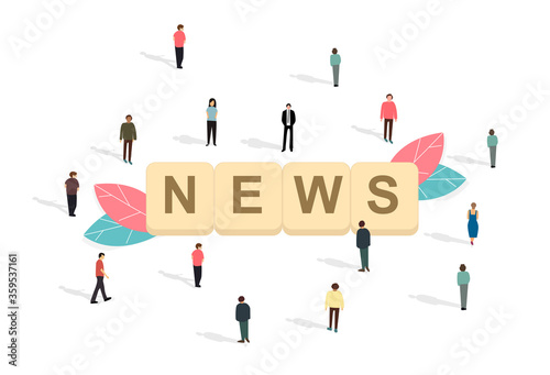 Mob of people and word NEWS on white background, vector illustration in flat style