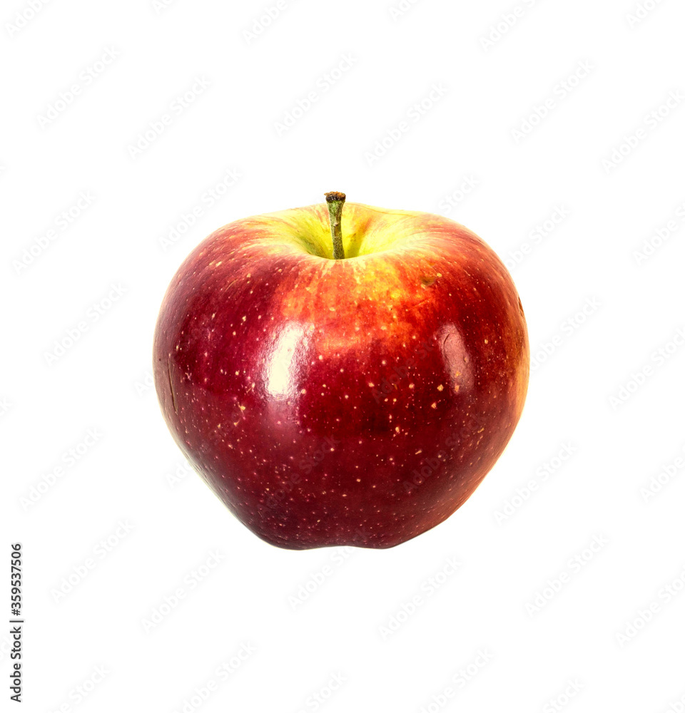 One whole ripe red apple on white background One whole ripe red apple on white background
