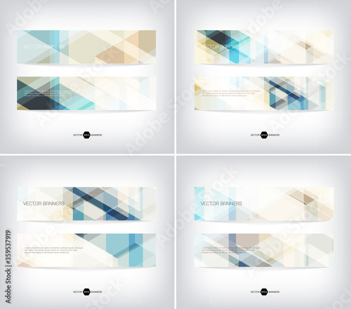 Set of vector banners with modern beige and blue geometric background