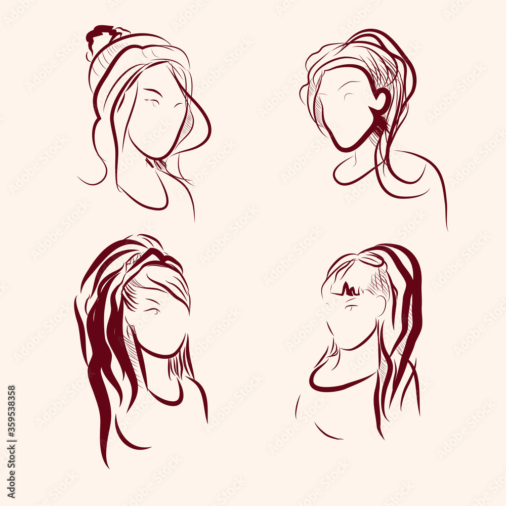 Sketch of women's hairstyles. Vector graphics. Stock illustration.