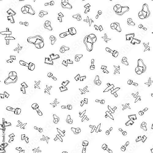 Seamless pattern of hand drawn camping doodles. Line icons
