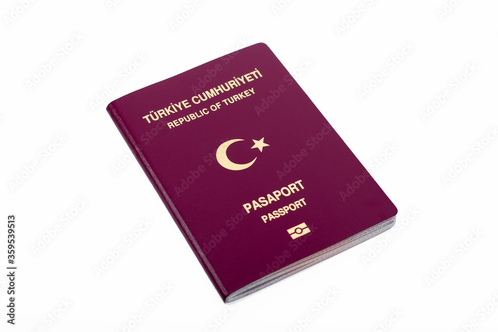 Turkish citizen public passport - isolated on a white background Turkish citizen public passport - isolated on a white background