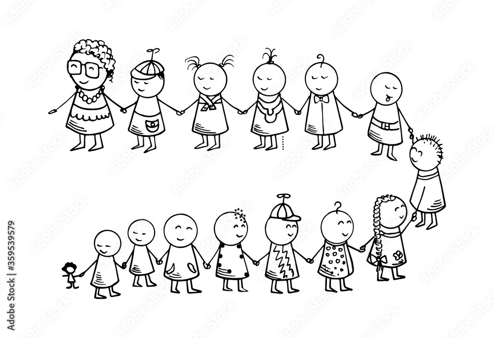 Kindergarten. Hand drawn funny kids and teacher. Doodle Vector Illustration. Kindergarten. Hand drawn funny kids and teacher. Doodle Vector Illustration.