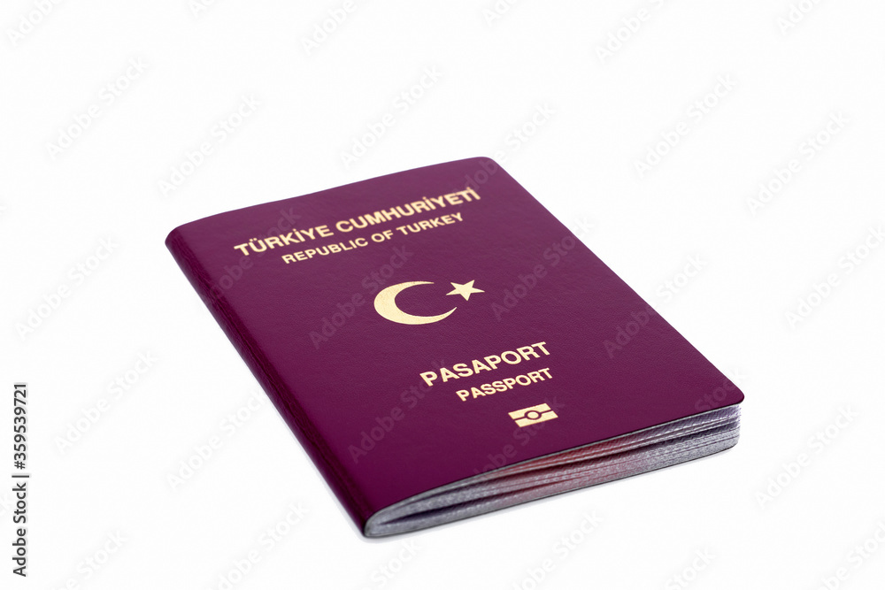 Turkish citizen public passport - isolated on a white background Turkish citizen public passport - isolated on a white background