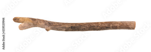 ancient primitive wooden stick isolated on white background