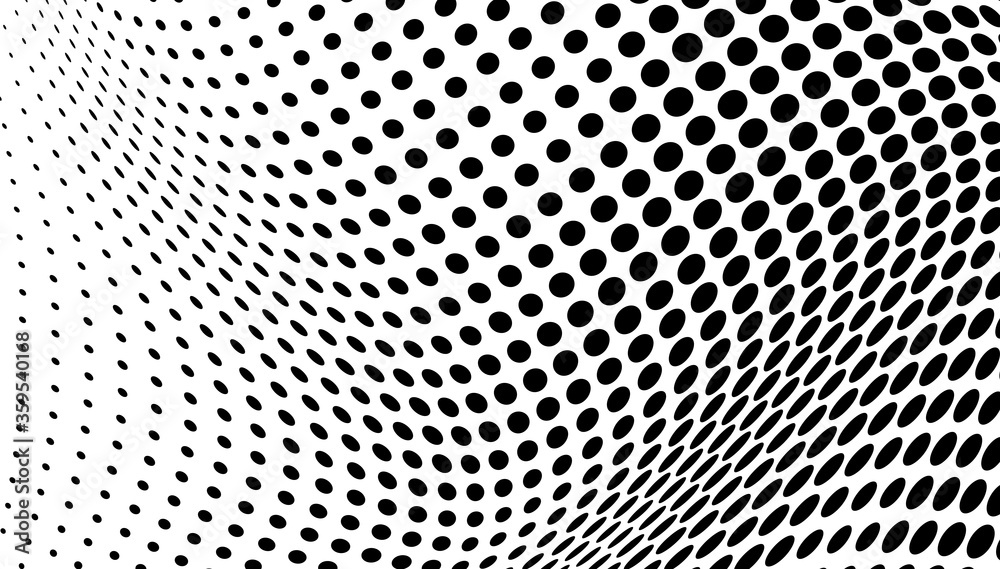 Abstract halftone wave dotted background. Futuristic twisted grunge pattern