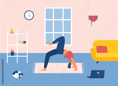 Home workout concept. Vector illustration. Stay home.