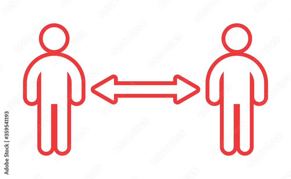 Keep your distance. Social preventive measure for coronavirus prevention. Warning sign with person icon. Keep your distance. Social preventive measure for coronavirus prevention. Warning sign with person icon.