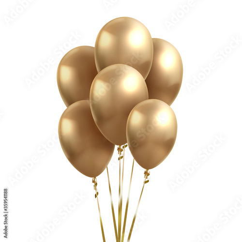 Yellow gold balloons. Vector glossy realistic gold glossy baloon on whine background for holiday celebration.