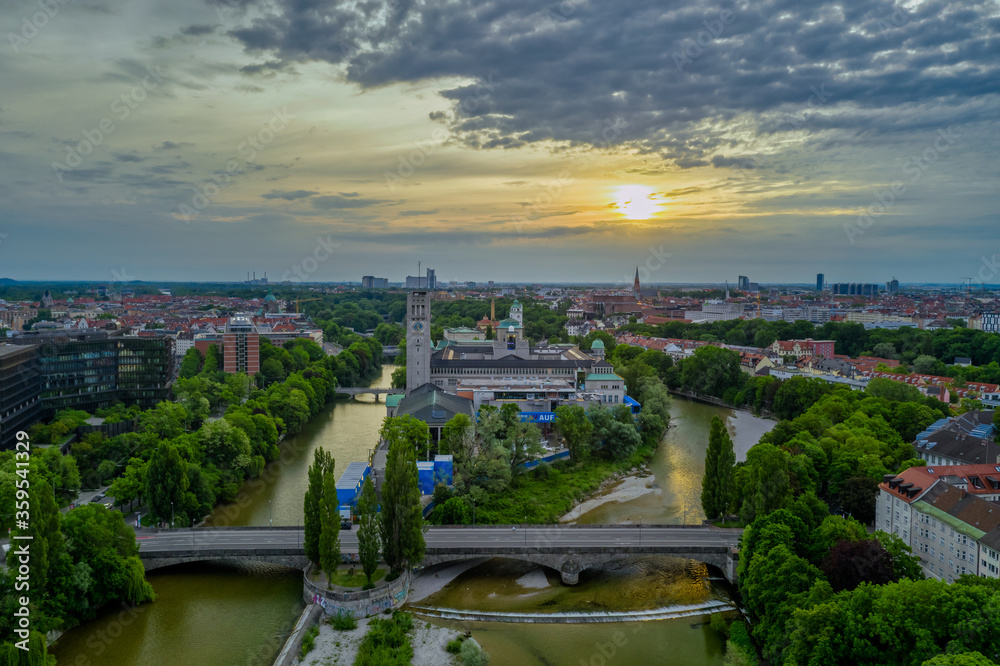 View over Munich at the early morning from a high angle view at springtime, bavaria, germany,