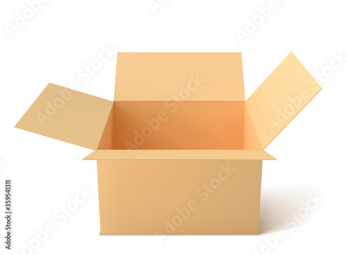 mock up brown paper box, empty open box isolated on white  background. Vector illustration.