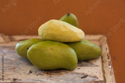 June 22, 2020, La Paz Mexico, green mangoes are the typical snack from La Paz.