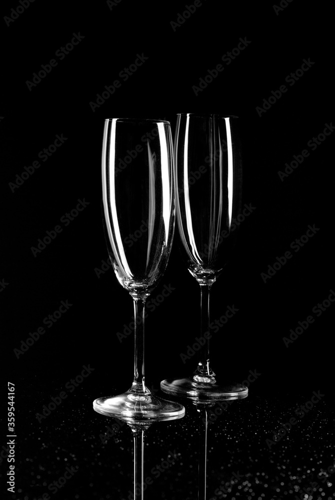 Empty glasses on a black table
