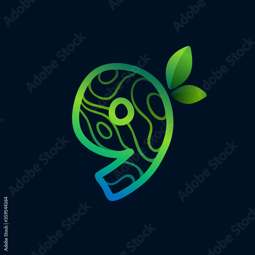 Number nine logo with eco waves pattern.
