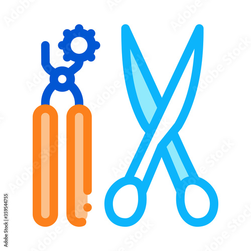 leather craft scissors and punch tool icon vector. leather craft scissors and punch tool sign. color symbol illustration
