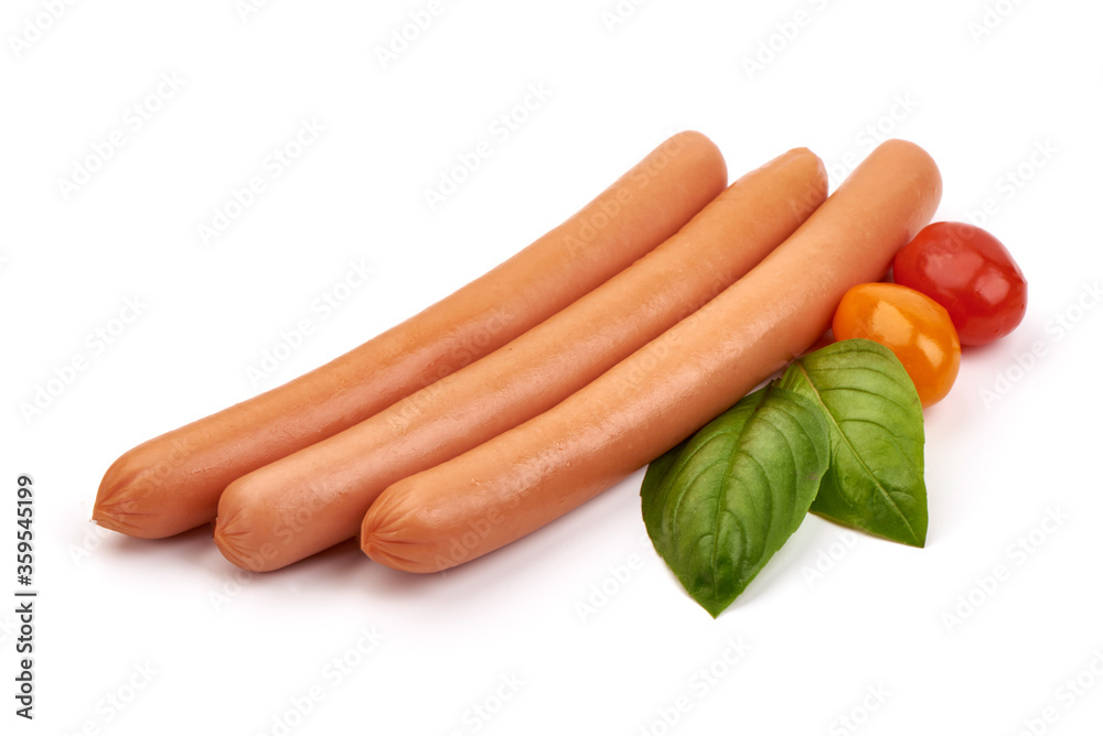 Boiled sausages, isolated on white background Boiled sausages, isolated on white background