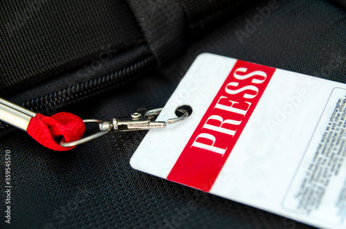 Press accreditation card, media pass for journalist