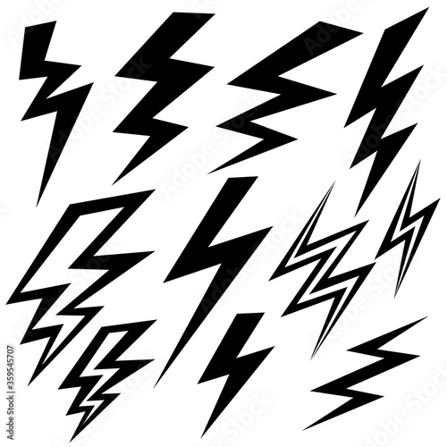 Signs of energy. Black lightning. Set of electrical symbols