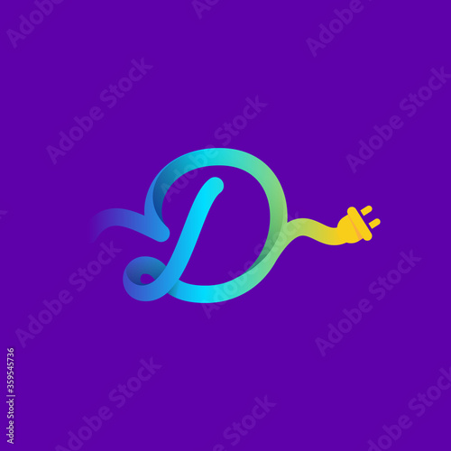 D letter logo with curl cable and plug adapter.