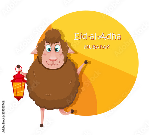 Eid al-Adha Mubarak. Funny cartoon sheep
