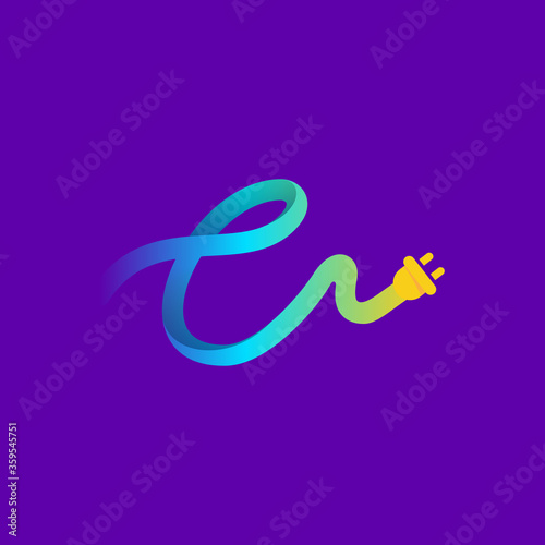 C letter logo with curl cable and plug adapter.
