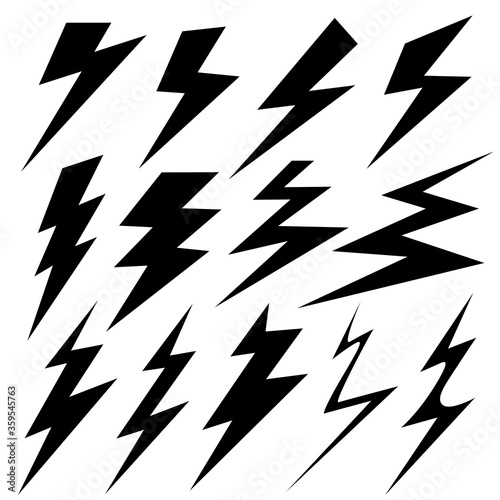 Black lightning. Signs of energy.  Set of electrical symbols
