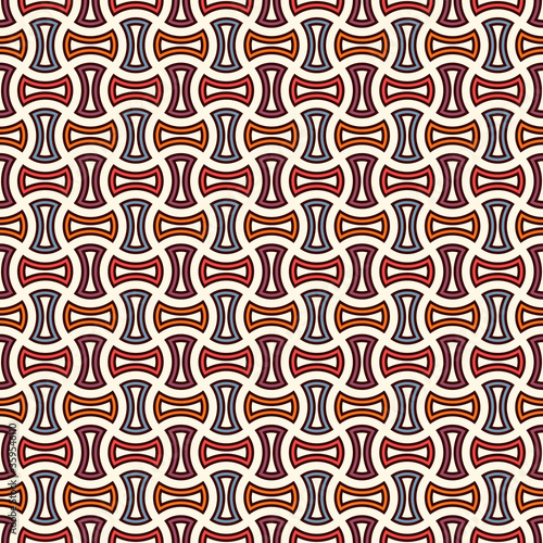Apple core quilts texture. Bow tie motif. Seamless surface pattern design with interlocking axehead figures.