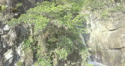 drone footage waterfall landscape in Jarabacoa Dominican Republic .Jimenoa waterfall landscape an ecological touristic destination place photo