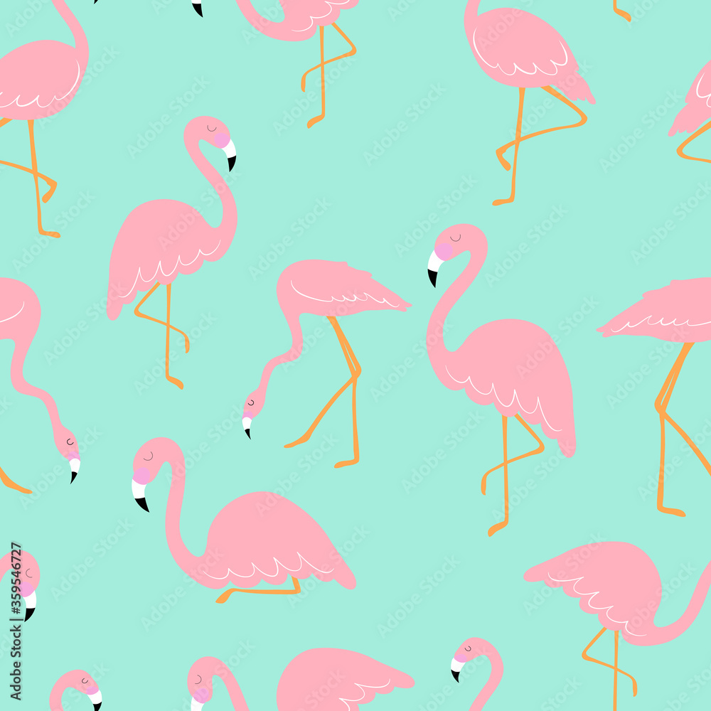 Fototapeta premium Cartoon pink flamingo seamless vector illustration .