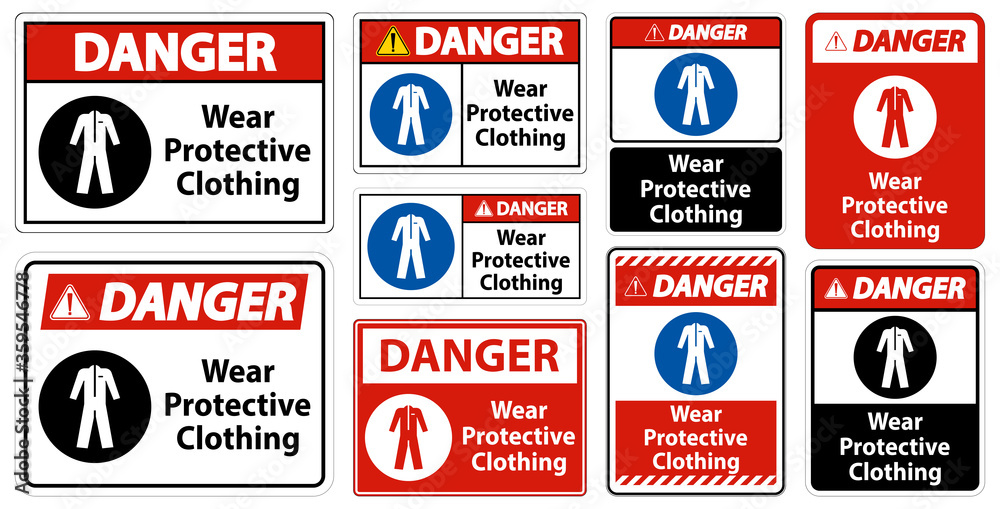 Danger Wear protective clothing sign on white background Danger Wear protective clothing sign on white background