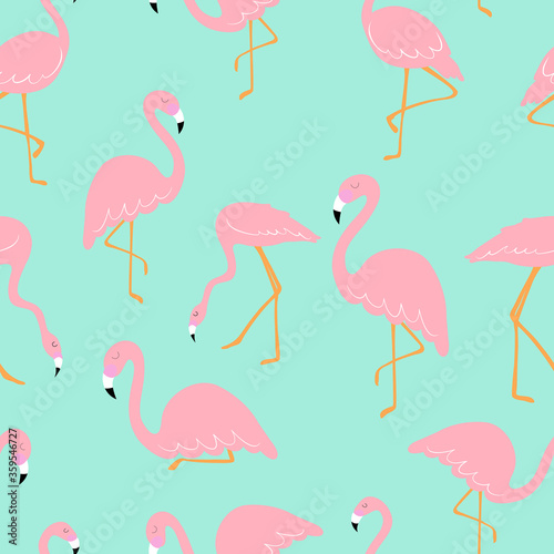 Cartoon pink flamingo seamless vector illustration .