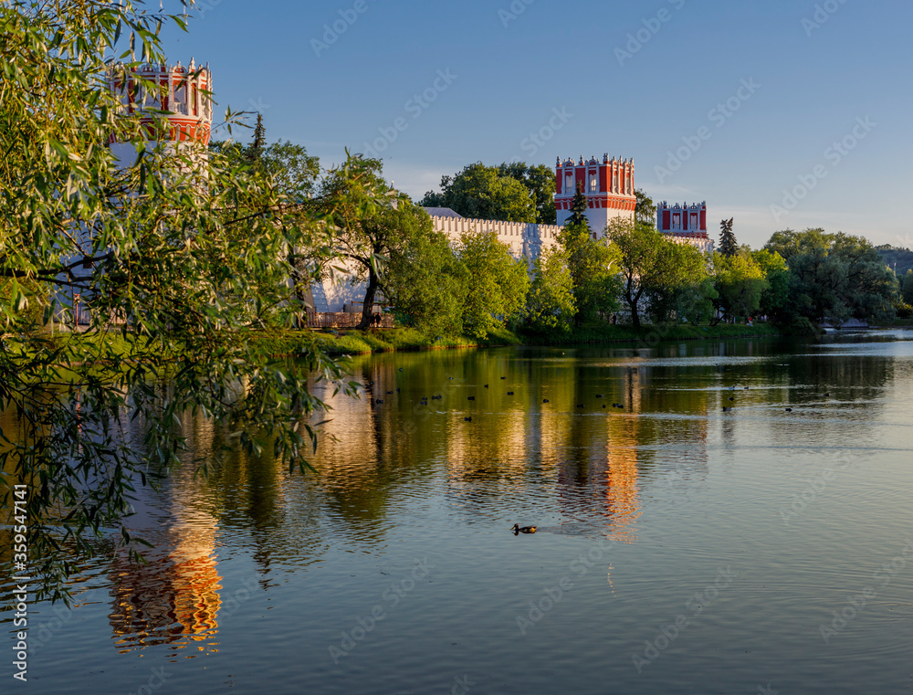 View of the Novodevichy Convent on a clear summer evening. Russia Moscow.