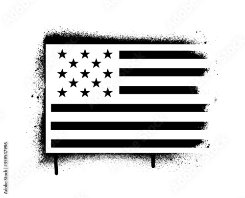 Black-white U.S. flag. Spray graffiti stencil.