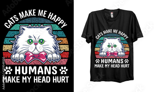 Happy owner happy cat-vector t-shirt design template.Cat T-Shirt. Print for posters, clothes, mugs, bags, greeting cards, banners, advertising., the slogan with black cat illustration, 