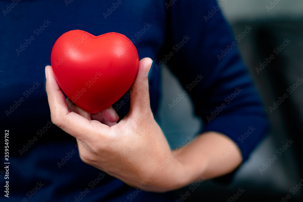 Woman's hand holding red heart shape. Heart disease concept and . love concept. Woman's hand holding red heart shape. Heart disease concept and . love concept.