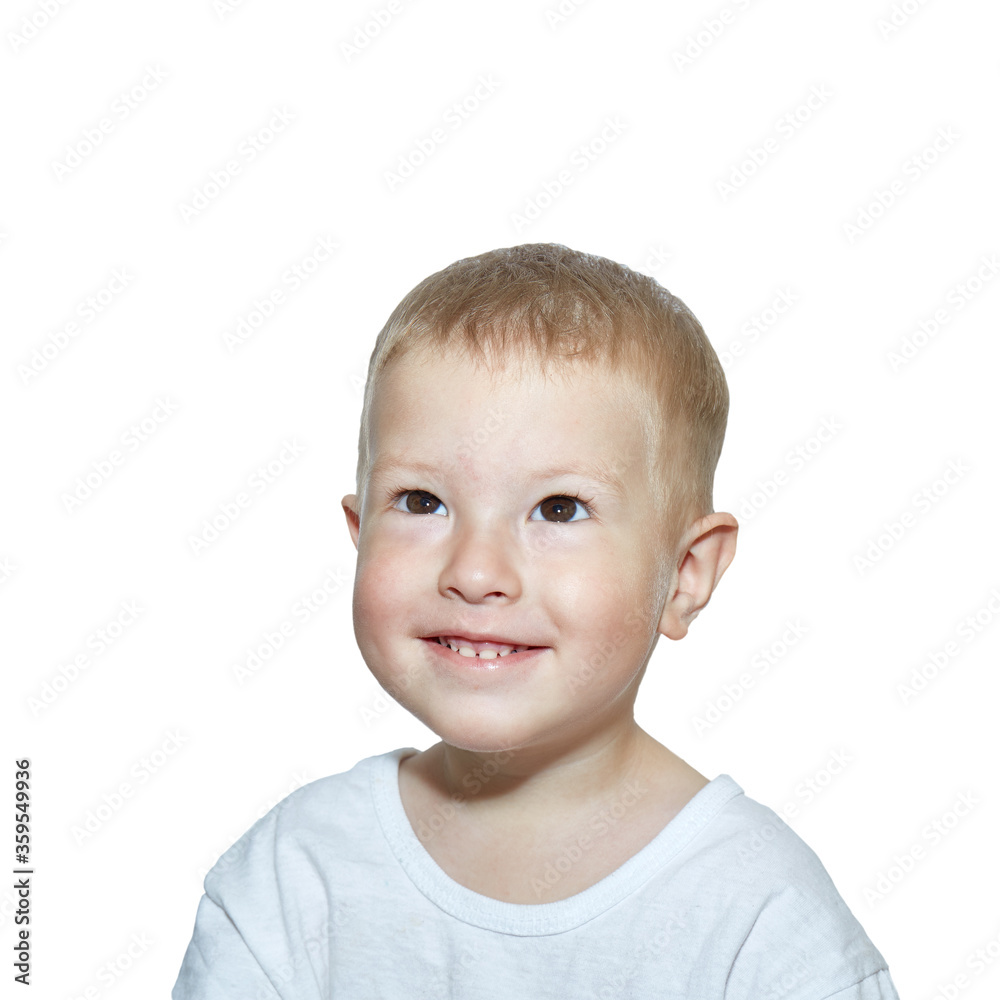 Contented little baby on a white background Contented little baby on a white background