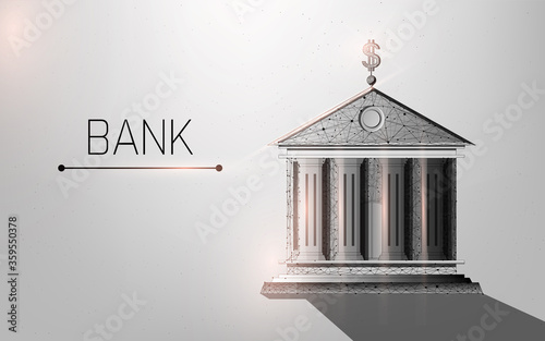 Bank building facade, university or government institution isolated on white background. Architecture building with columns. Vector illustration.plexus style.low poly.dots. EPS 10