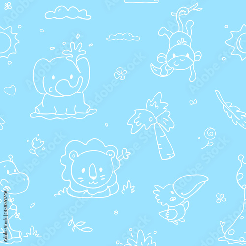 adorable seamless pattern with baby animals, tropical jungle theme