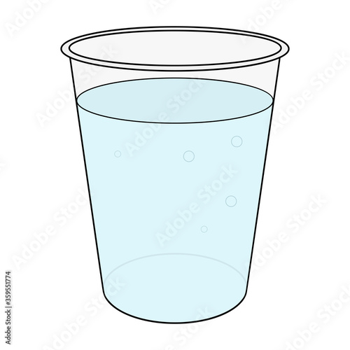 Plastic disposable cup with drinking water. Isolated on white background. Vector illustration.