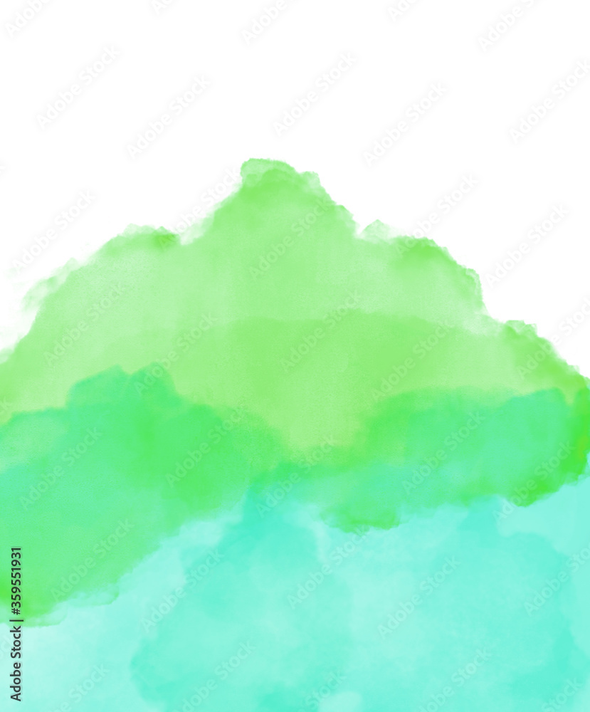 Green and aqua watercolor background on white