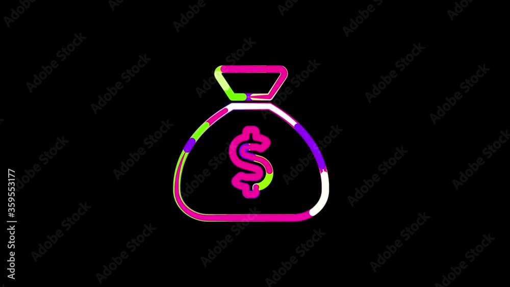 Circles gather in symbol sack dollar. After it crumbles in a line and moves to the camera. Alpha channel black Circles gather in symbol sack dollar. After it crumbles in a line and moves to the camera. Alpha channel black